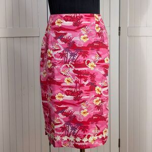 Tommy Bahama Pink Tropical Print Pencil Skirt Cotton Floral Sz 8